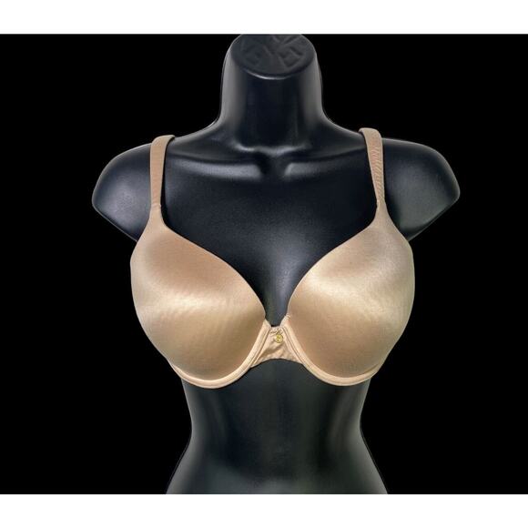 VICTORIA SECRET BEIGE LINED PERFECT COVERAGE BONNET DOUBLE PARFAITE SIZE 32DD - Picture 1 of 7